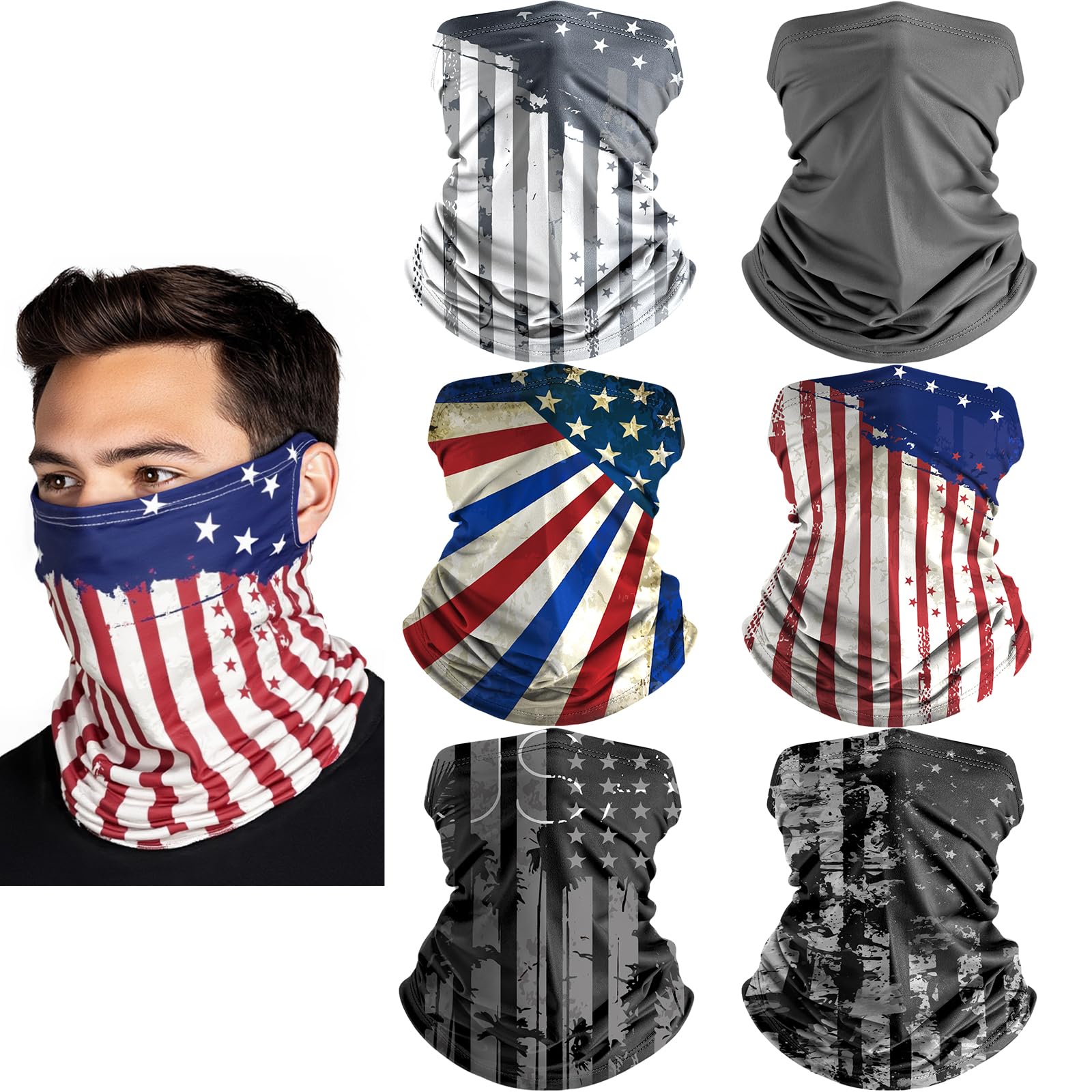 HONGTEYA 6 Pack Neck Gaiter Face Mask: Breathable Windproof Face Cover Balaclava High Elastic Earloop Bandana for Men Women
